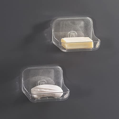 Ettori Soap Dish 2 Pack Soap Holder Plastic Adhesive Soap Holder for Shower Wall, Bathroom, Tub and Kitchen Sink, Drill- Free and Clear - color: 2 Pack Soap Dish