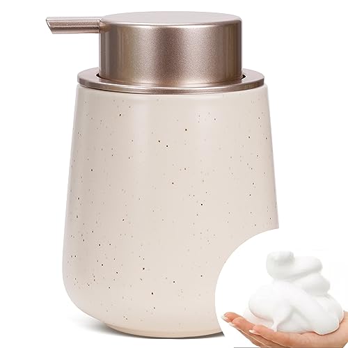 Bosilunlife Ceramic Foaming Soap Dispenser - 12Oz Bathroom Countertop Kitchen Dish Soap Pump Dispenser Foam Soap Dispenser - Apricot with Speckle - color: Apricot