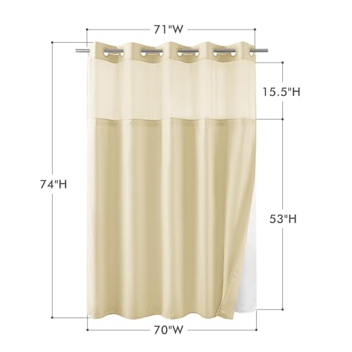 Mrs Awesome No Hook Shower Curtain with Snap-in Liner Less Time On/Off, Embossed Waffle-Look Textured Fabric Shower Curtain for Bathroom, Soft & Lightweight, 71x74, Beige - color: Beige, size: 71"W x 74"L (Pack of 1)