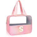 Personalized Initial Clear Makeup Bag Pink Cosmetic Bag Set Large Travel Toiletry Bag, Cute Clear Make Up Bags Organizer Bag for Girlfriend Teacher Gifts Teen Girl Gifts Trendy Stuff S (Pink) - color: Pink, style: S