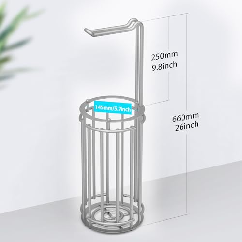 Meangood Toilet Paper Holder Stand and Tissue Paper Roll Dispenser for 4 Mega Rolls, Bathroom Free Standing Tissue Roll Storage Holder Rack, Detachable (Matte Silver) - color: Matte Silver