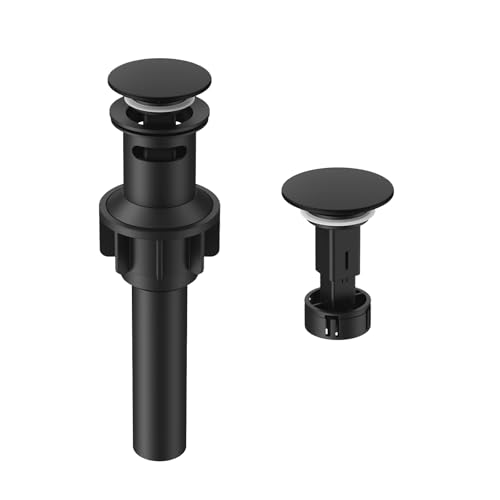 Bathroom Sink Drain with Overflow with Hair Catcher Anti-Clog Sink Strainer | Hurran Matte Black Bathroom Sink Stopper for 1.65"-1.9" Hole, Plastic Pop-up Drain for Bathroom Vanity Vessel Sink - color: Matte Black
