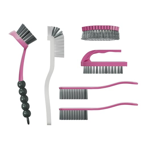 6 PCS Cleaning Brush, Scrub Brush Set for Kitchen and Bathroom Household Use with Various Brushes for Cleaning Dishes, Tiles, Corners and Floors Color Purple - color: Purple