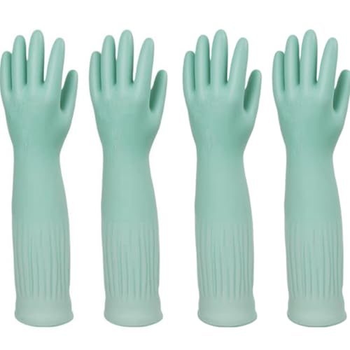 Long Rubber Waterproof Latex Household Cleaning 18inch Gloves Red Long Sleeved Heavy-duty Reusable 2Pair - color: Green, size: Medium