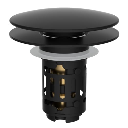 Hibbent Upgraded 3 in 1 Bathroom Sink Drain Strainer, Pop Up Sink Stopper with Big Push Cap, Anti-Clogging Metal Filter Basket,Sink Plug with Hair Catcher for 1.1''~2.36'' Basin, Matte Black - color: Matte Black