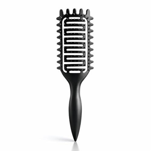 Curl Defining Brush for Curly Hair, Vented Detangling Hair Brush for Wet and Dry Styling, Curved Brush for Shaping and Smoothing Curl Clumps, Lightweight Hair Brush （Black） - color: Solid black