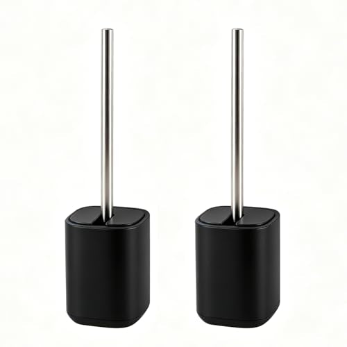 Toilet Brush and Holder Set Toilet Bowl Brush Stainless Steel Automatic Open lid Toilet Bowl Cleaner Brush Set Toilet Scrubber Kit Toilet Cleaning Brush for Bathroom - color: Black