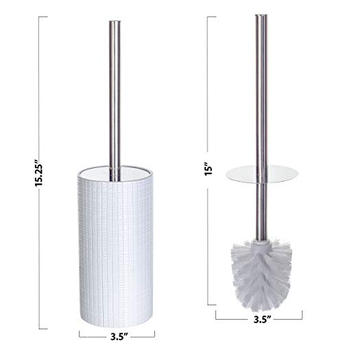 Creative Scents Estella White Toilet Brush Set - Decorative Bathroom Toilet Bowl Brush and Holder - Ventilated Toilet Cleaner Brush with Strong Bristles Rust Proof for Elegant Bathroom Accessories - color: White