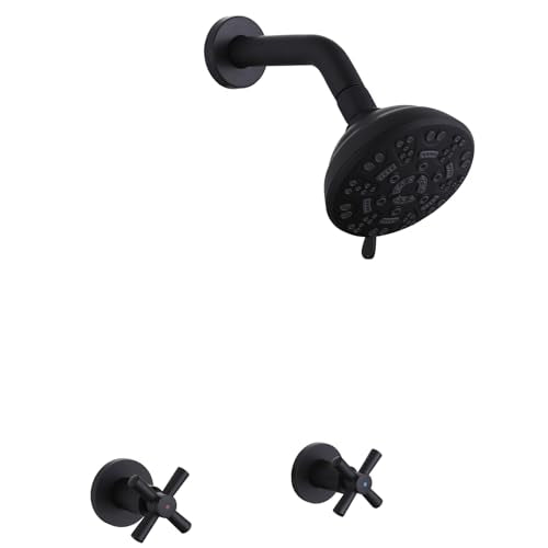 2 Handle Shower Faucet,Wall Mounted Two Handles Shower Faucet Set with 8 Modes Rainfall Shower Head,2 Knobs Single Function Shower Trim Kit with Rough-in Valve,Matte Black - color: Matte Black, style: 2 Handles-Single Function