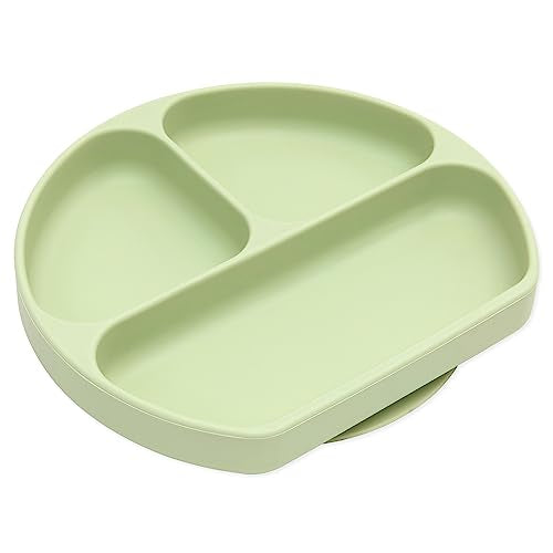 Bumkins Toddler and Baby Suction Plate, Divided Grip Dish for Babies and Kids, Baby Led Weaning, Feeding Supplies, Sticks to Tables and Highchairs, Platinum Silicone, for Chidren 6 Months, Sage - color: C3 Sage-GD