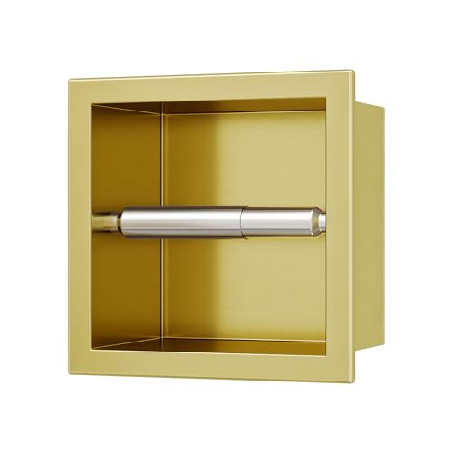 Neodrain Gold Recessed Toilet Paper Holder, 304 Stainless Steel Built-in Tissue Paper Roll Holder, Roll Paper Holder for Bathroom Wall - color: Gold, size: 6X6In