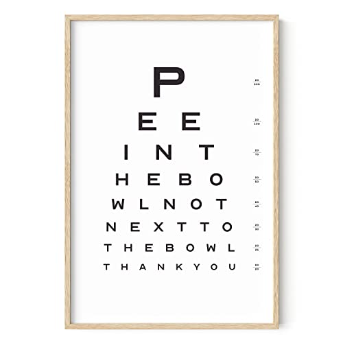HAUS AND HUES Funny Bathroom Signs – Eye Chart Restroom Poster, Playful Washroom Artwork, Humorous Home Accent (24x36, Beige Frame) - color: Eye Exam, size: 24"L x 36"W, style: Beige Framed