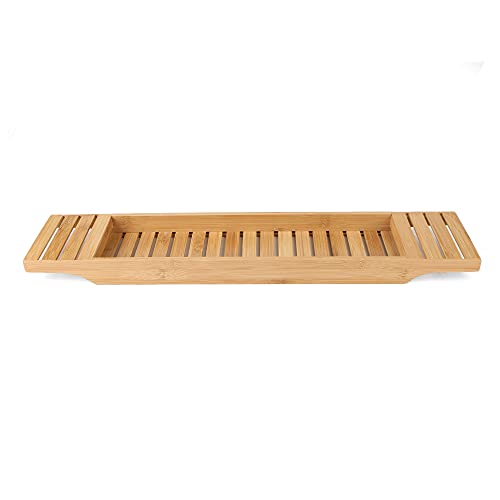 Mind Reader Bathtub Tray, Shower Organizer, Bathroom Accessory, Wood Tray, Rayon from Bamboo, 27.5" L x 5.75" Wx 1.75" H, Brown - style: Bathtub Tray