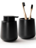 Bosilunlife Soap and Toothbrush Holder Set - Ceramic Bathroom Accessories Set Black Foaming Hand Soap Dispenser Set Bathroom Counter Toothbrush Holder and Soap Dispenser Set - color: Black-rounded Base Foam