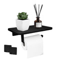Toilet Paper Holder with Shelf, Space Aluminum TP Roll Holder, Self Adhesive & Screw Wall-Mounted Toilet Tissue Rack for Smaller Bathroom Washroom Restroom Kitchen (2 Hooks Included) - Black