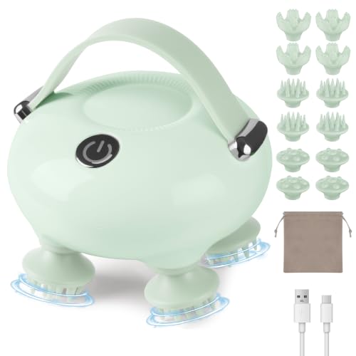 IOOKAN Scalp Massager, Electric Head Massage Scalp Stress Relax | IP67 Waterproof, 3 Massage Modes Tangle-Free & 186 Massage Nodes, Head Neck Shoulder Pets Use, Gift for Dad Mom - color: Light Green