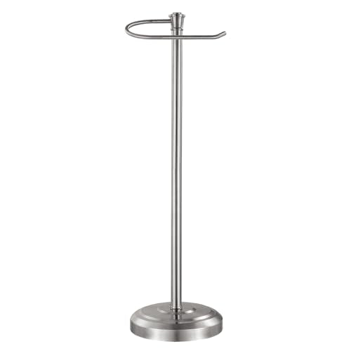 Brushed Nickel Toilet Paper Holder Free Standing, 25" H 304 Stainless Steel Toilet Paper Stand for Bathroom，Weighted Base Floor Tissue Roll Holder,Toilet Roll Stand - color: Brushed Nickel
