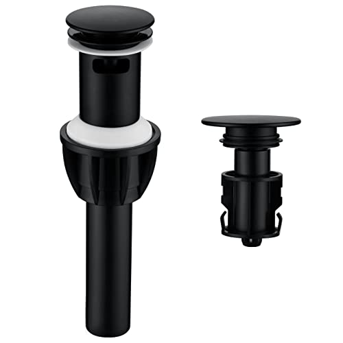 TIORIY Bathroom Vessel Sink Drain with Overflow - 1 3/4 Inch Bathroom Sink Stopper, Push and Seal Pop up Sink Drains, Bathroom Sink Vanity Assembly with Strainer, Anti Clogging, Black - color: With Overflow Black
