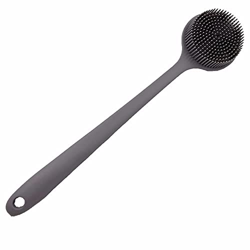 Long Handle Silicone Body Scrubber for Shower, Dual-Sided Back Scrubber Brush with Soft Bristles&Massage Nodes, Exfoliating Bath Brush for Hard to Reach Areas, Easy to Clean & Quick Dry, for Daily Use - color: Gray