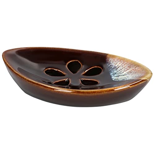 Ceramic Soap Dish with Self Draining Tray for Bar Soap, Bathroom, Kitchen (Brown No.3) - color: Brown No.3