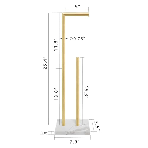 GZILA Toilet Paper Holder Stand Brushed Gold with Reserve, Marble Base Design, Free Standing Bathroom Tissue Roll Holder Freestanding, SUS304 Stainless Steel - color: Brushed Gold