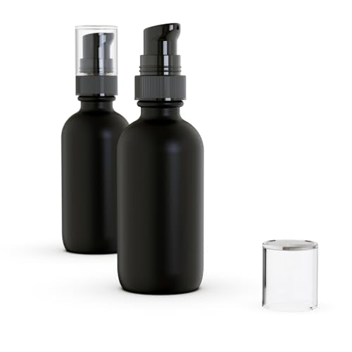 12Pack 60ml Matte Black Glass Pump Bottle with Black Top,2oz Small Dispenser, Travel Size Refillable Botttles for Lotions,Sercums,Essential Oils - color: 2oz Black(12pcs)