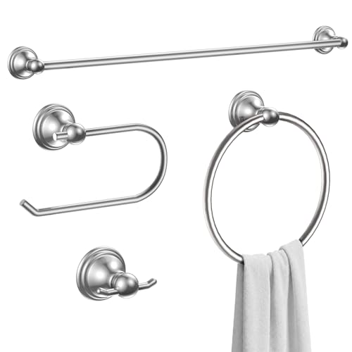 Formosa Design Hardware Classic 4-Piece Bathroom Accessories Set, 24-inch Towel Bar, Toilet Paper Holder, Towel Ring, and Robe Hook, Durable Zinc Alloy & Stainless Steel, (Polished Chrome Finish) - color: Polished Chrome