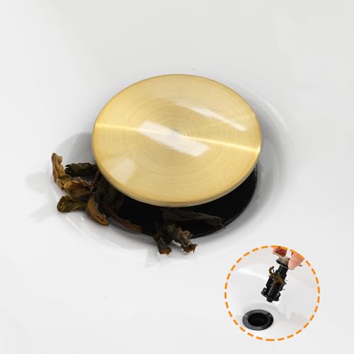 TIORIY Vessel Sink Drain Without Overflow, Plastic Bathroom Pop up Sink Drain Fit for 1 3/4 Inch Vessel Sink, Built-in Anti Clogging Sink Stopper, Brushed Gold - color: No Overflow Brushed Gold