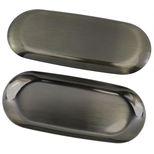 Dnyta 2Pcs Stainless Steel Decorative Tray, Decor Jewelry Dish, Bathroom Decor Makeup Serving Trays for Dresser, 9 x 3.8in Cosmetics Home Decor for Keys Watch Wallet Trinket (Oval, Bronze) - style: Oval retro bronze style (2pcs)