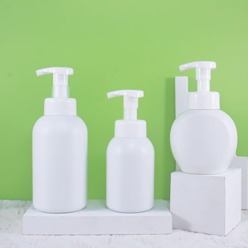 Kids Foaming Soap Dispenser, Plastic 10oz 300ml Cute Hand Toddler Soap Dispenser for Bathroom Flat Refillable Pump Bottles for Kitchen Liquid Shampoo Body Wash Set of 2 (White+White)