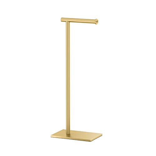 Gatco 1431B Freestanding Toilet Paper Holder Stand, Modern Bathroom Toilet Tissue Holder with Weighted Rectangle Base, Brushed Brass Finish, 22.25 Inch - color: Brushed Brass, 22.25"h
