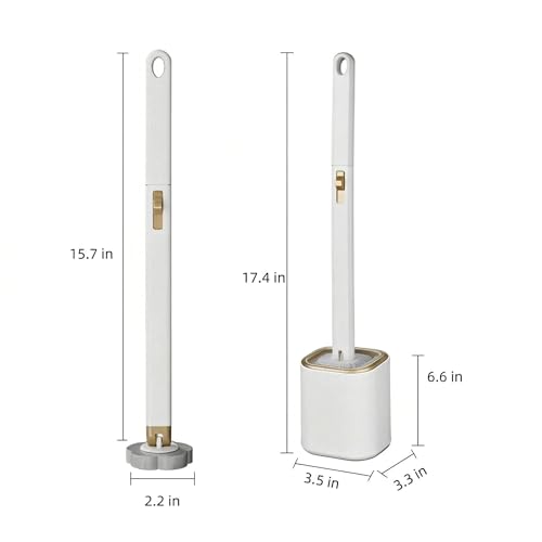Disposable Toilet Brush Set with 24 Refill Heads, Wall Mounted Bathroom Cleaning Wand, 3-Layer Scrubbing Pads with Built-in Cleaner, One-Click Contactless Replacement, White and Gold