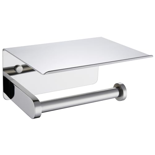 APLusee Toilet Paper Holder with Phone Shelf Polished Chrome, SUS 304 Stainless Steel Bathroom Accessories Tissue Roll Dispenser Storage Wall Mounted - color: Polished Chrome, size: Single Rod