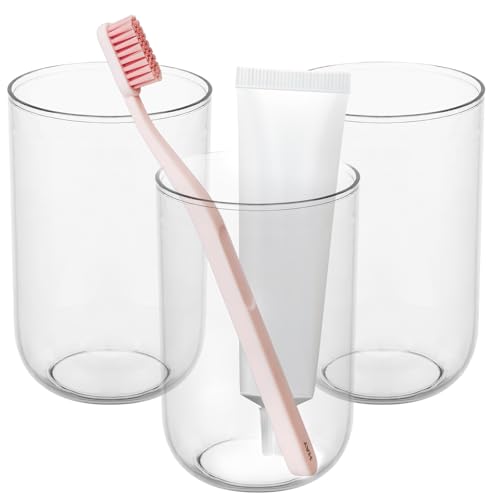NiHome Toothbrush Holders for Bathrooms 3 Pcs, Plastic Reusable Bathroom Tumbler Toothbrush Cups, 13.5oz Unbreakable Mouthwash Cups Easy to Clean (Clear) - color: Clear