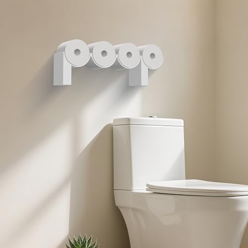 Poop Toilet Paper Holder Stand with Shelf, 3D Printed Funny Bathroom Decor, White Cute Quirky Wall-Mounted Storage for Toilet Paper Rolls, Ideal Gift for Boys and Girls