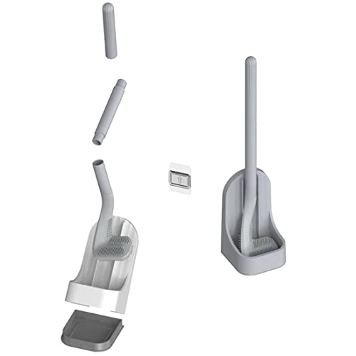 Toilet Brush, Long Handle Golf Toilet Brush with Holder 360° Deep Cleaning Flexible Silicone Toilet Cleaner Brush Wall Mounted for Bathroom (Grey) - color: Gray