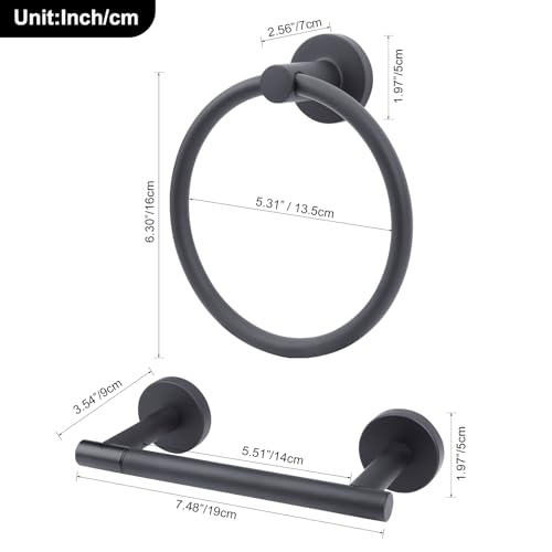 Matte Black Toilet Paper Holder Set, Stainless Steel Towel Ring, Double Post Pivoting Toilet Paper Holder and Hand Towel Holder Set for Bathroom,Bathroom Hardware Accessories Set Black - color: Matte Black