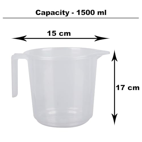 Plastic Bath Mug for Bathroom | Strong Mug for Bathroom | Toilet Mug | Washroom Jug | Mug for Bathing | 1500 ML | Pack of 2 | Transparent