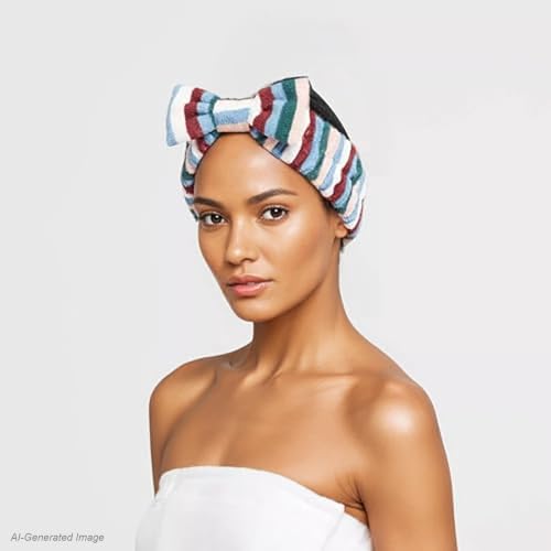 Fluffy Makeup Headbands for Women: 2-Pack Soft Microfiber Hair Bands with Bow Design, Spa Shower Skincare Headwrap Set, Non-Slip Cosmetic Headband for Face Washing - color: Multicolor 3
