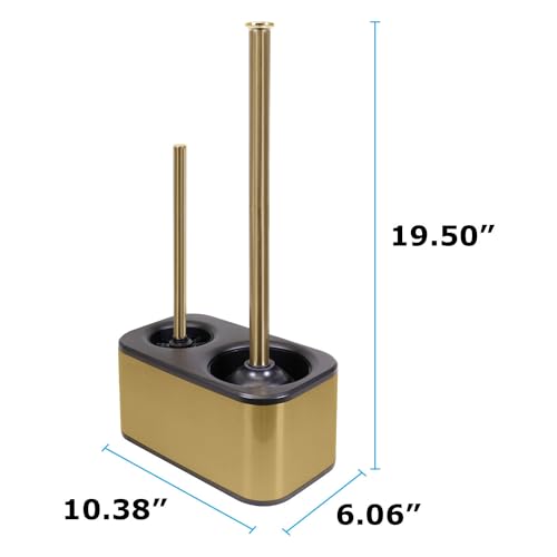 Blue Donuts Toilet Brush and Plunger Set with Holder, Sleek Minimalist Modern Gold Bathroom Accessories Toilet Plunger and Toilet Bowl Brush Combo - color: Gold