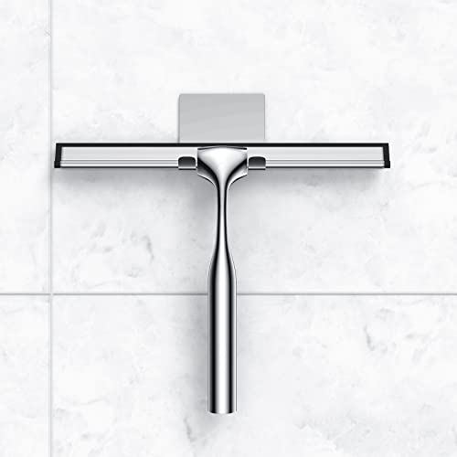 Stainless Steel Squeegee for Shower Glass Doors, 10-Inch All-Purpose Squeegee with Replacement Blade and Matching Hooks Holder, Silver - color: Silver, size: 10-inch