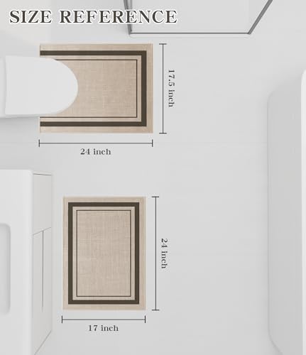 chakme 2 Piece Bathroom Rug Sets, Ultra Thin Absorbent Bath Mat for Bathroom Non Slip Machine Washable, Light Beige, 17"x24"+Toilet Mat - color: Light Beige, size: 2-Piece (17" x 24" + Contour Mat)
