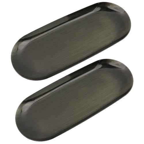 Dnyta 2Pcs Stainless Steel Decorative Tray, Decor Jewelry Dish, Bathroom Decor Makeup Serving Trays for Dresser, 9 x 3.8in Cosmetics Home Decor for Keys Watch Wallet Trinket (Oval, Bronze) - style: Oval retro bronze style (2pcs)