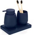 Blue Bathroom Accessories Set, Modern 3 Pcs Bathroom Essentials - Soap Dispenser, Toothbrush Holder & Tray, Countertop Vanity Organizer (Blue) - color: Blue