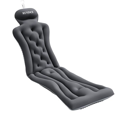 Full Body Bath Pillow for Bathtub RUVINCE Ergonomic Luxury Bathtub Pillow with Head,Neck, Shoulder and Back Support, 6D Bath Pillows for tub with 192 Powerful Suction Cups, Fits All Bathtub - color: Grey