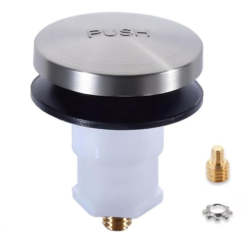 Universal Toe Touch Bathtub Drain Stopper - 3/8'' & 5/16'' Thread Studs with Star-Shaped Lock Washer, Brushed Nickel (1 Pack) - color: Brushed Nickel