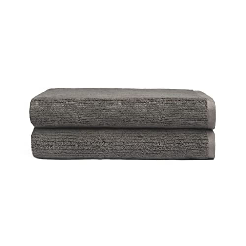 Cozy Earth Ribbed Bath Sheet Set - 60% Cotton 40% Viscose from Bamboo Bath Sheets - Soft & Absorbent Textured Ribbed Pattern - 2 Pack Charcoal - color: Charcoal, size: Bath Sheet