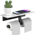BWE Double Toilet Paper Holder with Shelf, Wall Mounted Tissue Roll Holder for Bathroom, Commercial Toilet Paper Dispenser, Marble Toilet Paper Storage Holder with Phone Shelf (Matte Black) - color: Double Black