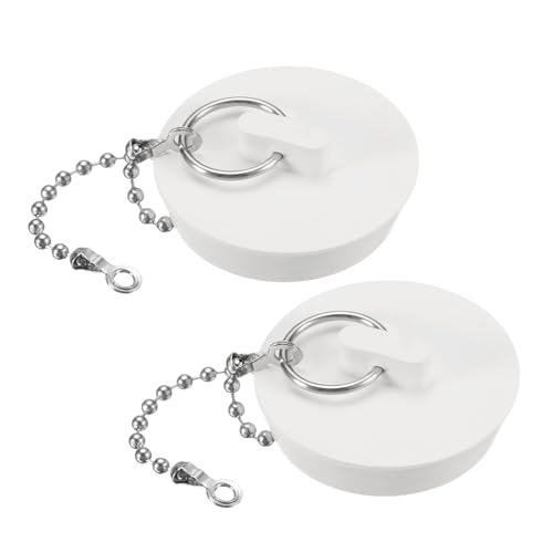 uxcell 2 Pcs Tub Stoppers, Rubber Bathtub Stoppers 1-5/8" Kitchen Sink Drain Stopper, Bathroom Drain Plug with Pull Ring and 15" Beaded Chain, White - size: 1-5/8"