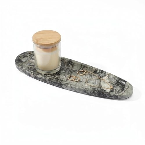 Natural Marble Vanity Tray, 16.6"x4.6" Grey Real Stone Decorative Tray for Bathroom Countertop & Home Decor, Catchall Organizer for Jewelry, Candles, Cosmetics & Perfume（Grey） - color: Black Gray